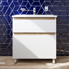 Тумба с раковиной, напольная, 80 см, 2 ящика, белый глянец, AM.PM X-Joy - M85AFSX0802WG