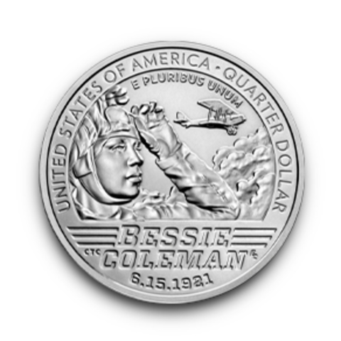 25 центов Женщины Америки  Лётчица Бесси Колман ( 1/4 доллара, квотер )   Двор P США 2023 год