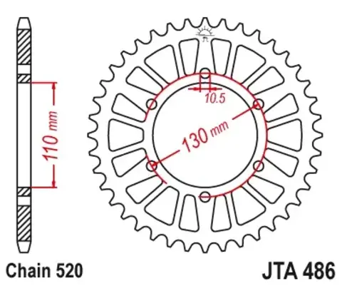 Звезда мотоциклетная JT JTA486.48BKL алюминиевая