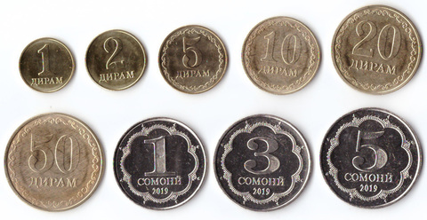 Годовой набор Таджикистана из 9 монет 2019 года. Новый дизайн. UNC