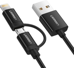 Кабель Ugreen Apple Lightning (M), USB 2.0 (M), micro-USB 2.0 (M) черный