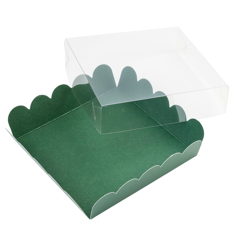 Коробка для печенья 12*12*3 см, Зелёная с прозрачной крышкой
