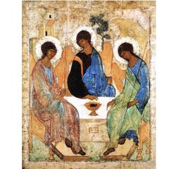 Святая Троица иконописца Андрея Рублева деревянная икона на левкасе