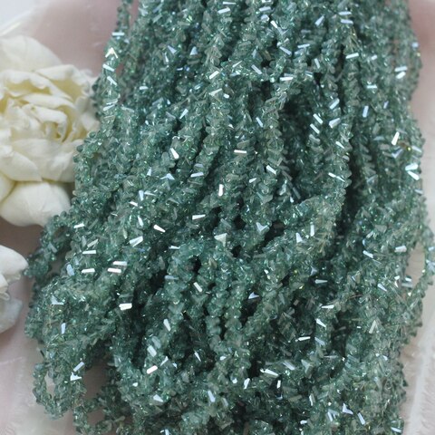Хрусталь (стекло) граненный, зелёный 4*3 мм, 1 нить, С075