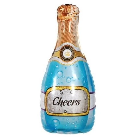 Шар Фигура, Бутылка Шампанского, Золотая Корона, Голубой, 89 см