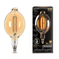 Лампа Gauss LED Filament BT180 8W Е27 780lm 2400К golden straight 151802008