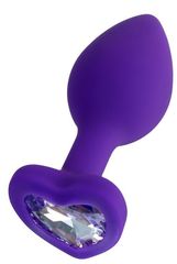 Фиолетовая анальная втулка с прозрачным стразом-сердечком - 7 см. - 