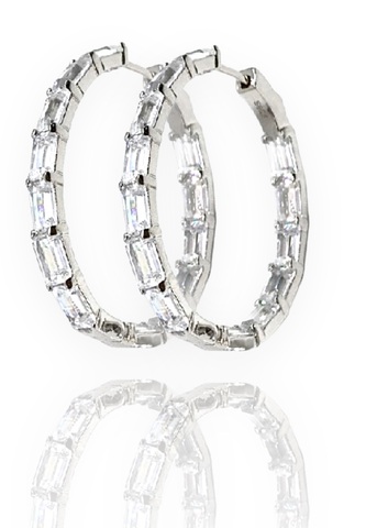 7757- Серьги-кольца из серебра с багетными цирконами в стиле Grisogono