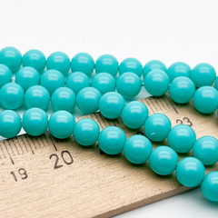 "Майорка" бусины (имитация), цвет бирюзовый, диаметр около 6 мм, цена за 32-33 шт (1/2 нити)