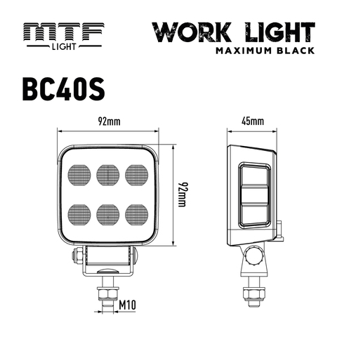 Прожектор светодиодный MTF LIGHT серия MAXIMUM BLACK 9-36В, 4000лм, ECE R10, квадратный, шт.