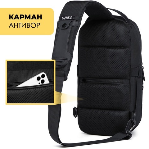 Картинка рюкзак однолямочный Ozuko 9735 Black - 14