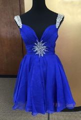 Mac Duggal 65353 Синее платье, лиф украшен тонкими цепочками из стразов