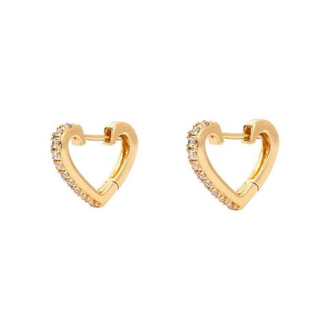 Heart Gold Huggie Clear CZ Earrings