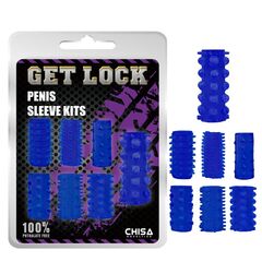 Набор из 7 синих насадок на пенис Get Lock - 