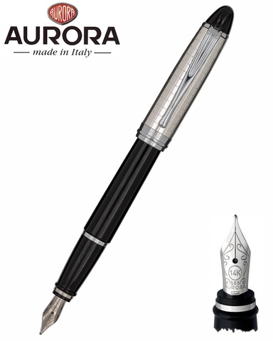 Ручка перьевая Aurora Ipsilon Quadra Silver and Resin, Silver & Black CT, M (AU-B14-CQNM)