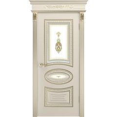 Купить Межкомнатная дверь эмаль Лира В2 шампань с патиной белое золото остеклённая
