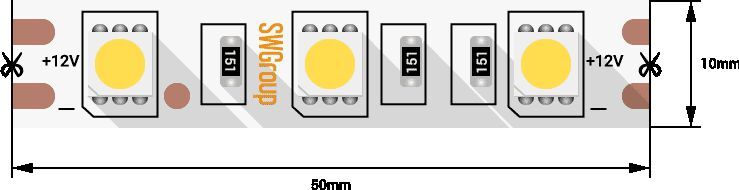 Светодиодная лента SWG 14,4W/m 60Led/m 5050SMD холодный белый 5M SWG560-12-14.4-UW-М 009263