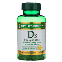 Nature's Bounty, Витамин D3, 50 мкг (2000 МЕ), 350 мягких желатиновых капсул