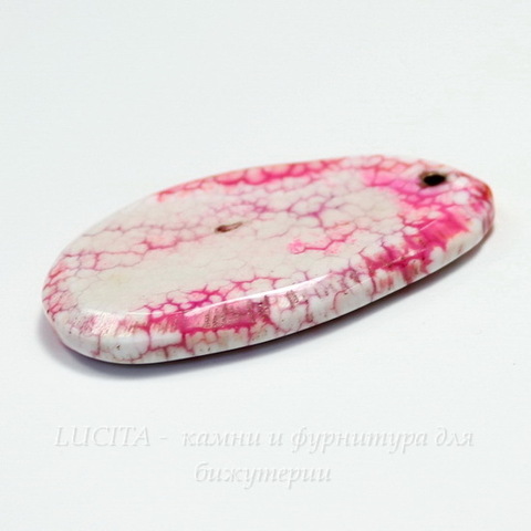 Подвеска Агат Крэкл (тониров) (цвет - бело-розовый) 51х32х5,6 мм №16