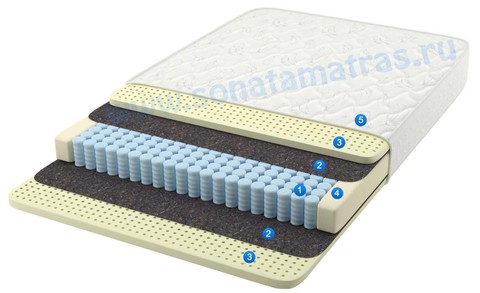 Матрас анатомический, 256 пружин, пружинный, односпальный,  мягкий, с латексом Vitto