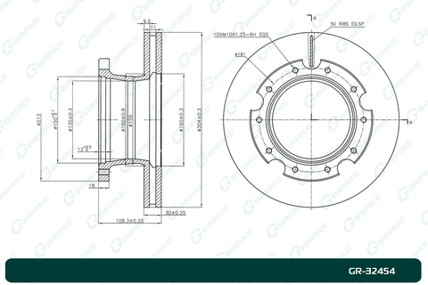 Диск тормозной вентилируемый G-brake  GR-32454