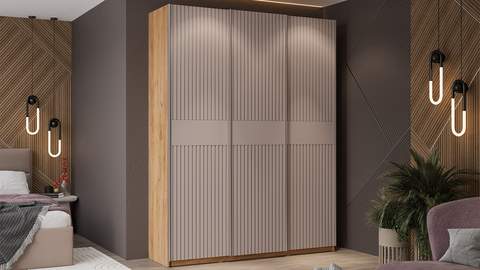 Шкаф-купе Оскар Хилтон 3-х дверный 177 дуб крафт золотой / кашемир сатин / ручка серебро