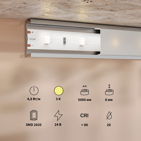 Светодиодная лента Maytoni Base 24В 2835 4,8Вт/м 3000K 5м IP 20 201165