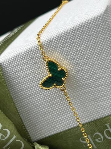 62402- Браслет Trendy из серебра с подвеской бабочка с малахитом