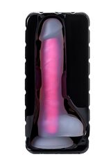 Прозрачно-розовый фаллоимитатор, светящийся в темноте, Clark Glow - 22 см. - 