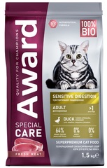 Сухой корм AWARD SPECIAL CARE Sensitive Digestion для взрослых кошек с чувствительным пищеварением со свежим мясом утки 1,5кг