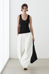 Massimo Dutti Кружевной топ с круглым вырезом, черный