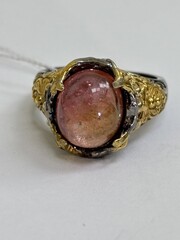 Лили-турмалин (серебряное кольцо с позолотой)