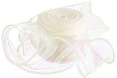 Лента органза с волнистым краем (4см*9,14м), Хамелеон, Бежевый/Кремовый жемчуг