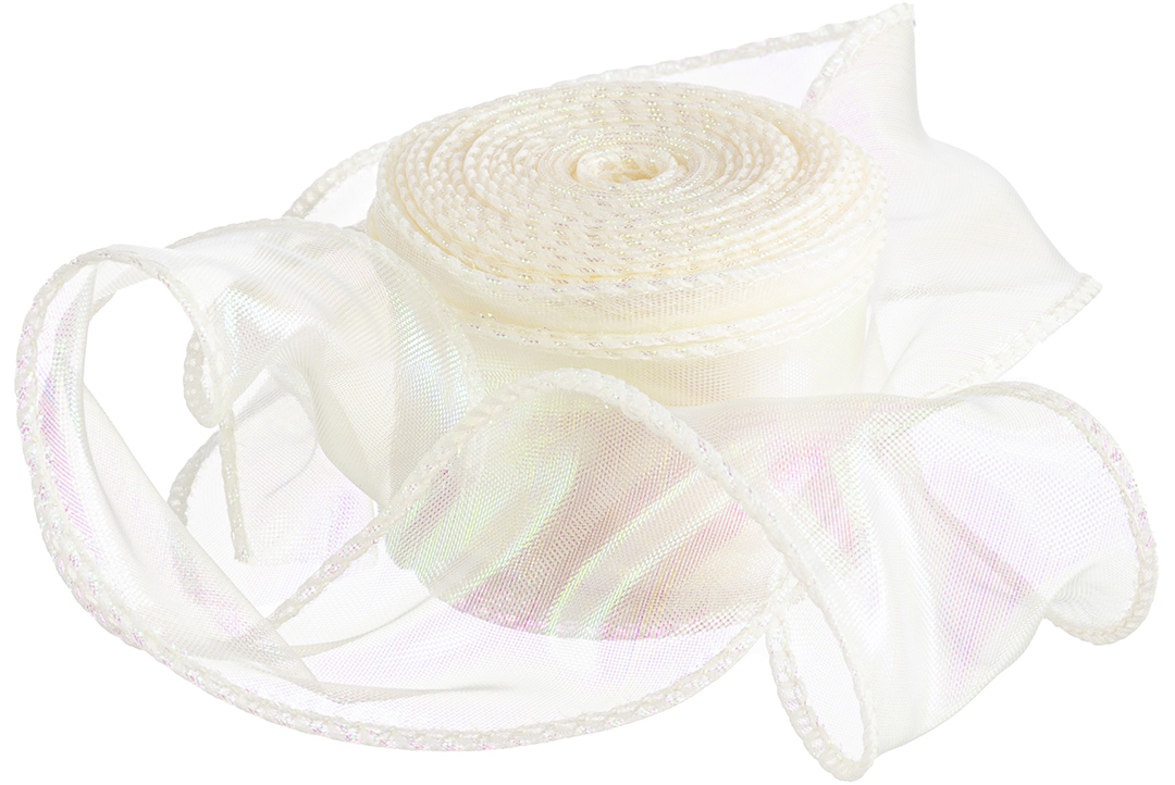 Лента органза с волнистым краем (4см*9,14м), Хамелеон, Бежевый/Кремовый жемчуг