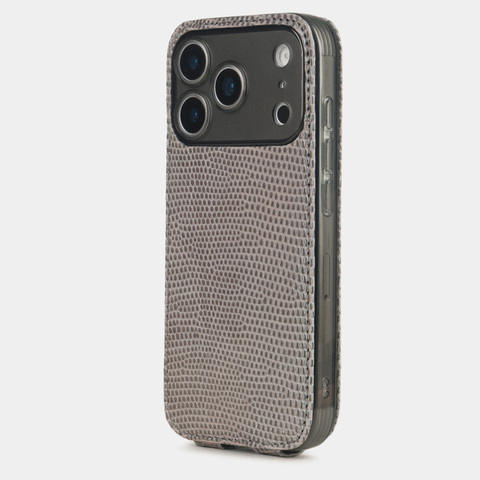 Кожаный чехол для iPhone 17 Pro Max, ящерица серого цвета