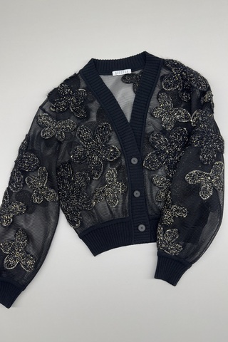 Кардиган чёрный с мерцающими цветами