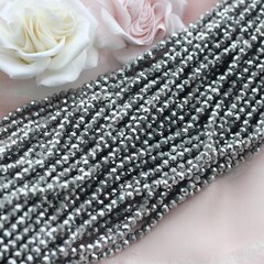 Гематин гематит, граненый шарик, 3 мм, серебро, 1 нить, ГМ096