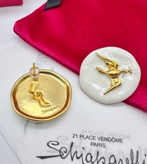 Серьги-пусеты ГОЛУБЬ МИРА в стиле Schiaparelli с белой/синей эмалью