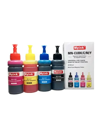 Чернила универсальные MyInk для Canon, водные (Dye), комплект 4 цвета по 100 мл