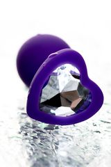 Фиолетовая анальная втулка с прозрачным стразом-сердечком - 7 см. - 