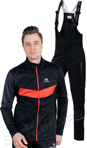 Утеплённый лыжный костюм Nordski Base Black-Red с высокой спинкой мужской