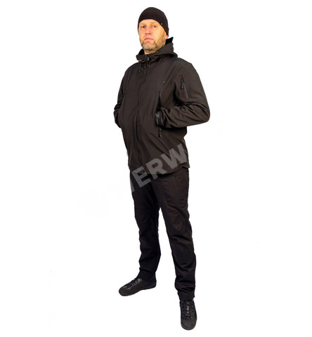 Куртка тактическая Рейнджер Ткань софт-шелл SoftShell на флисе чёрная 756-001