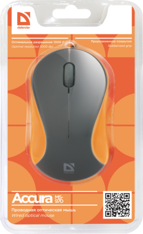 Мышь Defender Accura MS-970 Gray-Orange Проводная, оптическая, цвет серый с оранжевым, 3 кнопки, 1000 dpi - купить в компании MAKtorg