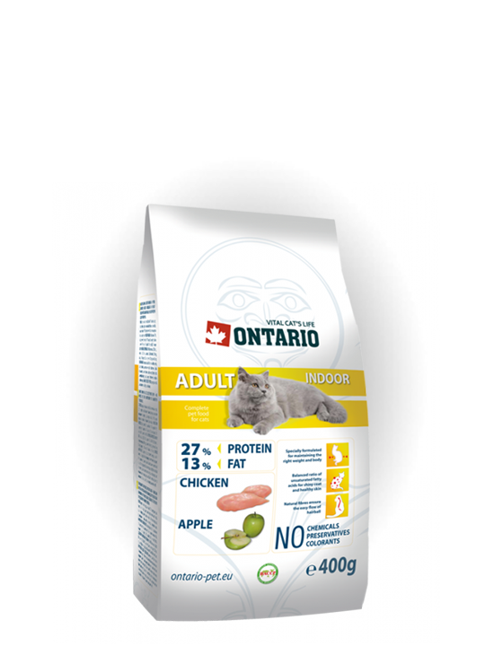 Сухой корм Корм для домашних кошек Ontario Adult Indoor, с цыпленком ontario-adult-indoor-400g-original.png