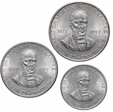 Португалия набор из 3 монет 1977 - 100 лет со дня смерти Алешандре Эркулано XF-AU