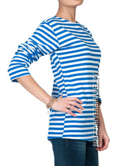 Девушка в тельняшке - Магазин тельняшек.ру НАЧЕС Тельняшка утепленная ВДВ (голубая полоса) ГОСТ МИНОБОРОНЫ 100% хлопок в Магазине тельняшек