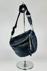 Женская кросс-боди сумка из натуральной кожи темно-синего цвета