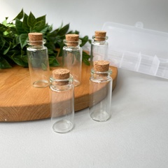 Баночки-бутылочки для хранения, прозрачные, в контейнере, 2,1*5 см, набор 5 шт.