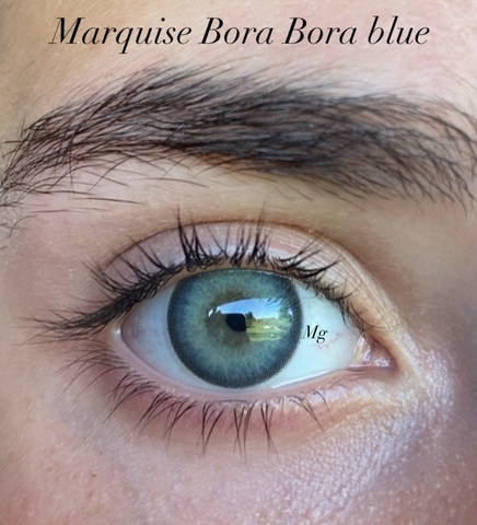 Яркие голубые цветные линзы с окантовкой Marquise Bora Bora blue / Голубые цветные линзы для темных и светлых глаз / 12 месяцев