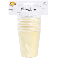 Стаканы однотонные, Пастель, Желтый, 250 мл, 6 шт.